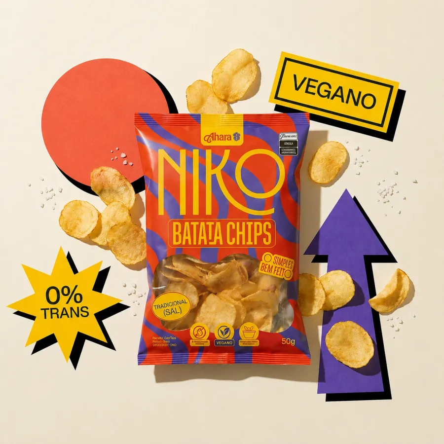 Embalagem Niko Batata Chips sabor tradicional 50g — produto artesanal Ahara